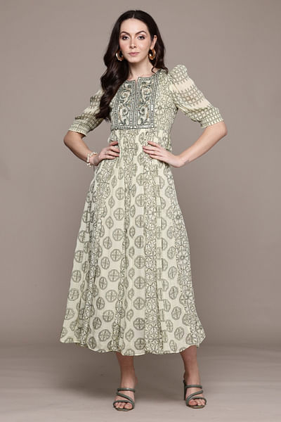 Green geometric printed dress