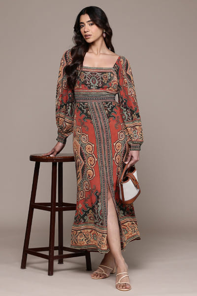 Ritu Kumar Rust geometric print dress RITUJUN26D347295
