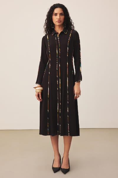 Ritu Kumar Black vertical striped midi dress RITUJUN26D347298