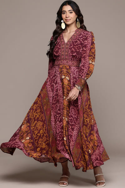 Fuchsia floral patch printed dress