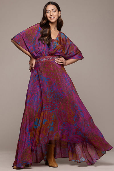 Pink paisley printed maxi dress set