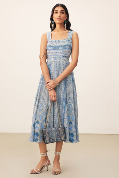 Ritu Kumar Blue printed midi dress RITUJUN26D347310