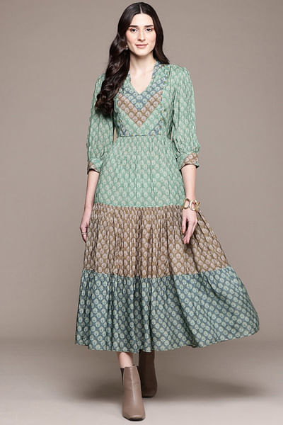Green printed dress