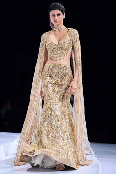 Light gold crystal corset lehenga set