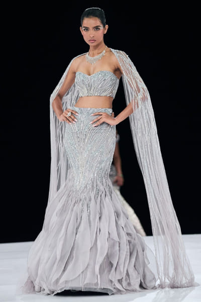 Dark grey crystal corset lehenga set