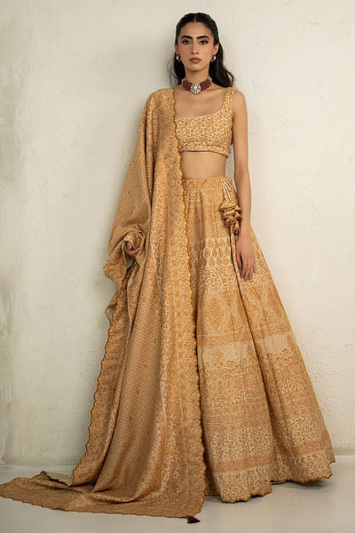 Marigold woven lehenga set
