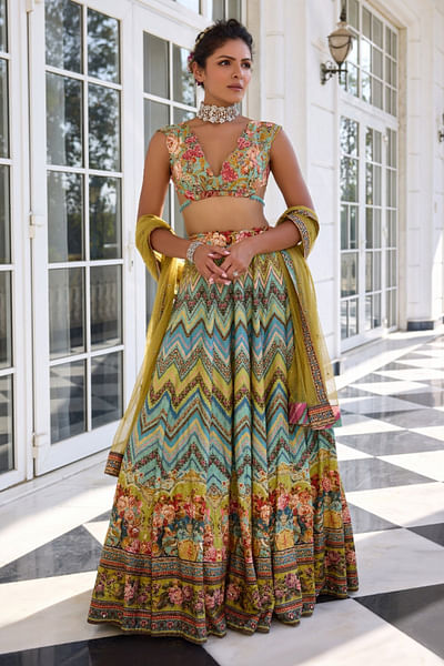 Multicolour chevron printed lehenga set