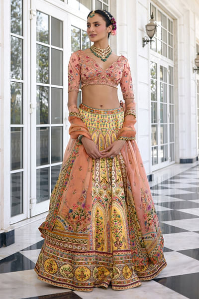 Yellow floral printed lehenga set