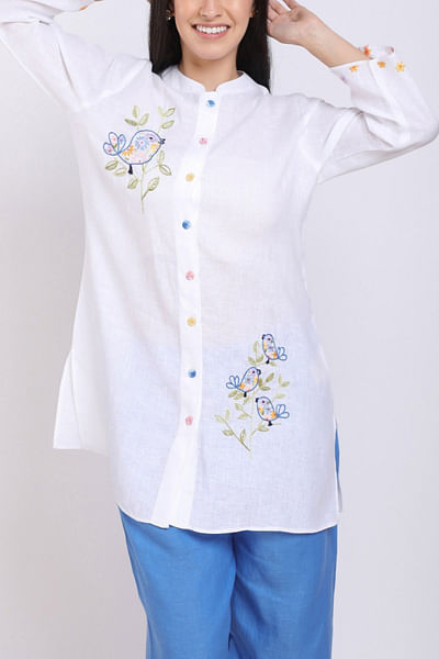White floral linen shirt