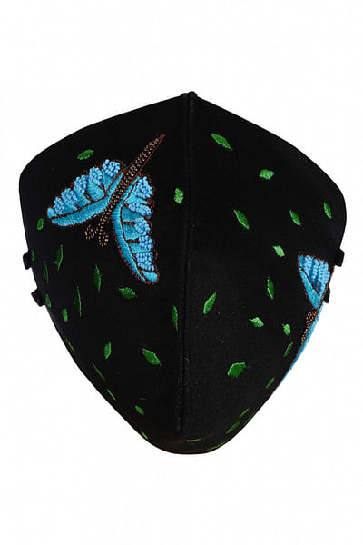 Black embroidered anti-microbial mask