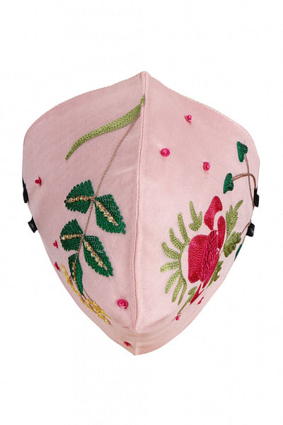 Blush pink embroidered anti-microbial mask