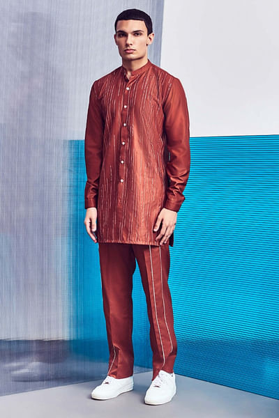 Rust embroidered kurta