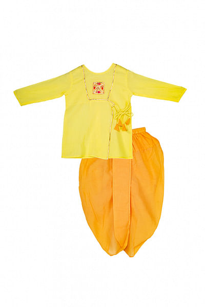 Yellow mul cotton kurta dhoti set