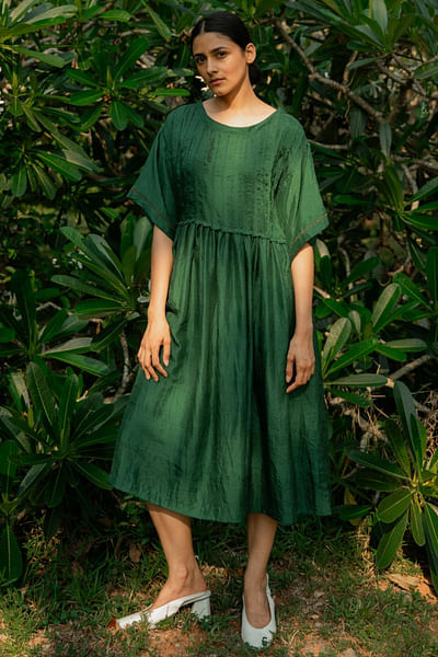Green drop waist dress