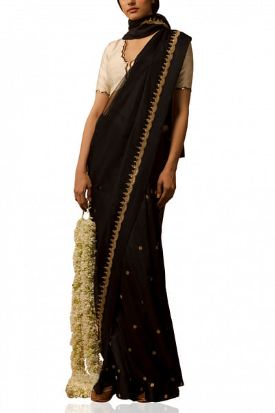 Black embroidered sari