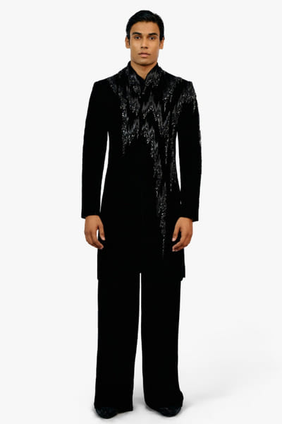 Midnight blue crystal drip embroidered jacket