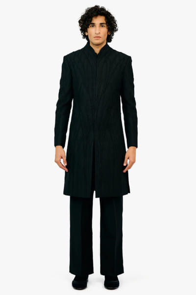 Cosmic black abstract embroidered long jacket