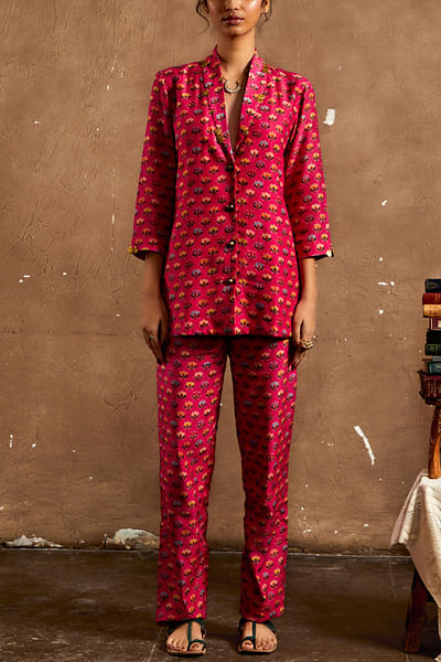 Pink printed blazer set