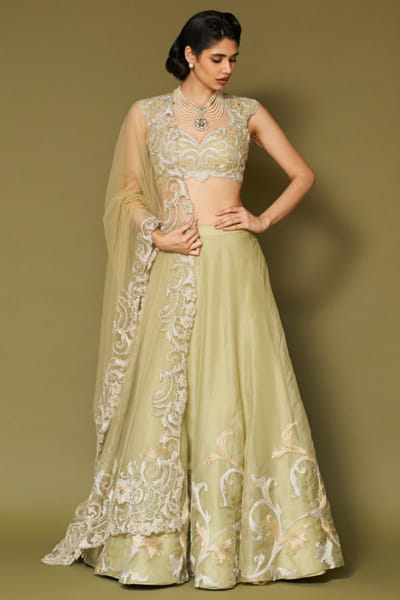 Devnaagri Pistachio zari embroidered lehenga set DEVNAPR26D143046