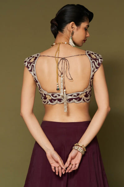 Devnaagri Wine zari embroidered lehenga set DEVNAPR26D143045