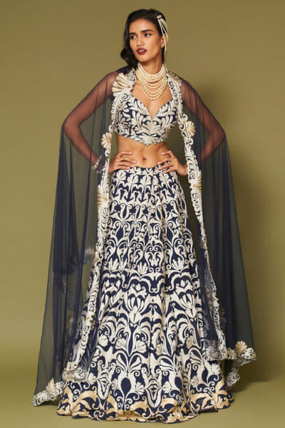 Devnaagri Midnight navy zari embroidered lehenga set DEVNAPR26D143047