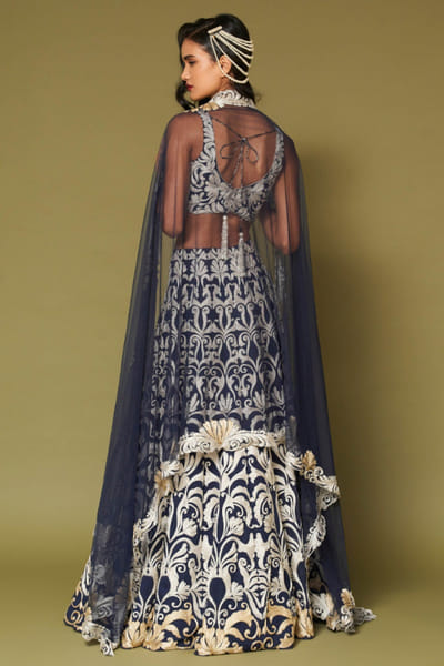 Devnaagri Midnight navy zari embroidered lehenga set DEVNAPR26D143047