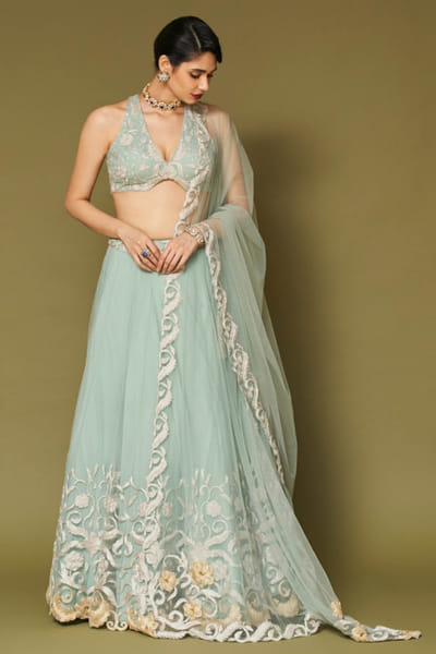 Devnaagri Aqua zari embroidered lehenga set DEVNAPR26D143049