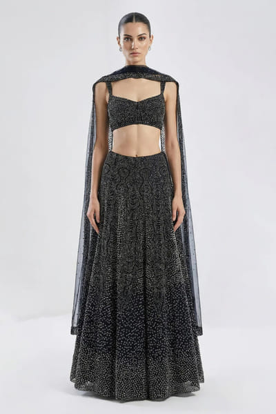 Rohit Gandhi + Rahul Khanna Navy blue crystal embellished lehenga set ROHIJUN26D147914