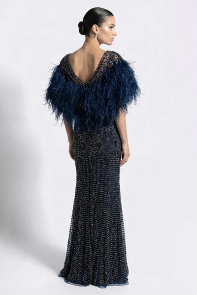 Rohit Gandhi + Rahul Khanna Blue crystal embellished corset lehenga set ROHIJUN26D147913