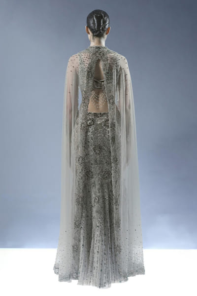 Rohit Gandhi + Rahul Khanna Ecru sequin embroidered cape lehenga set ROHIJUN26D147919