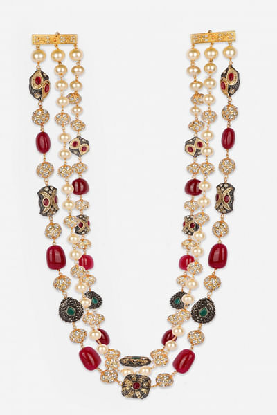 Pearl and ruby layered necklace