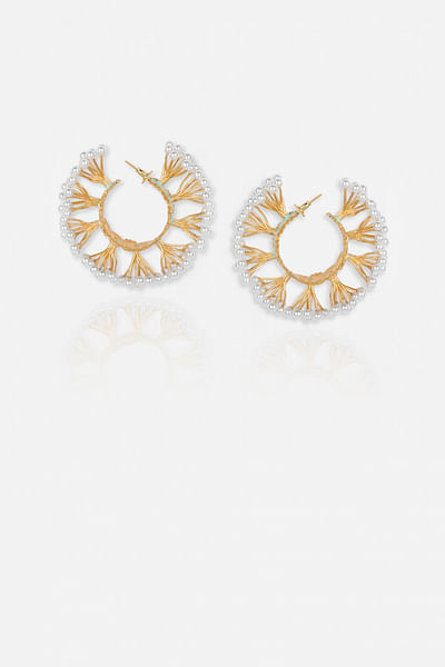 Gold pearl embellished and enamelled hoops