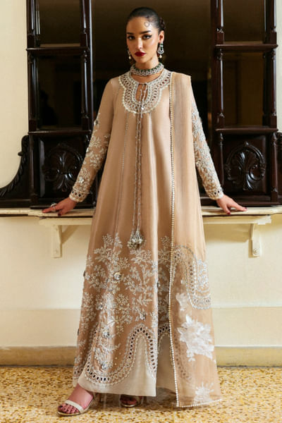 Light beige embroidered kurta set