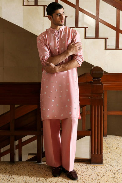 Coral blush embroidered kurta set