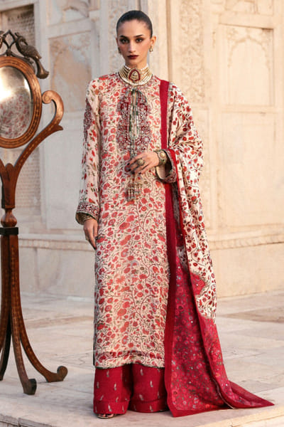 Ivory print embroidered kurta set
