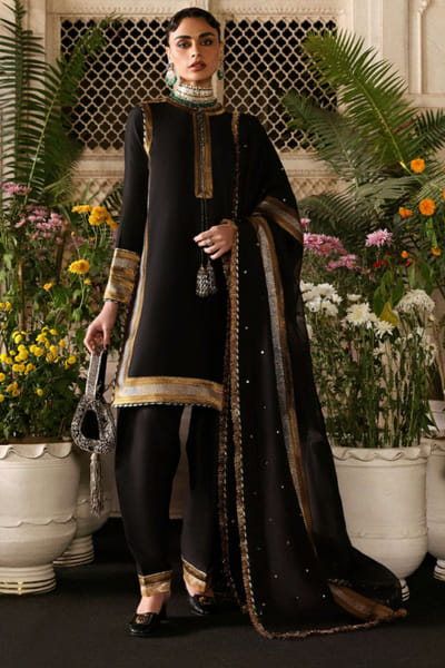 Black banarasi embroidered kurta salwar set