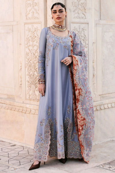 Periwinkle blue aari embroidered kurta set