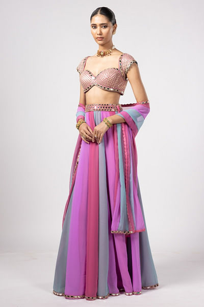 Multicolour gota and mirror sharara set