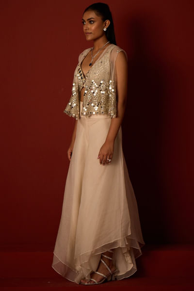 Ivory asymmetrical flared pants