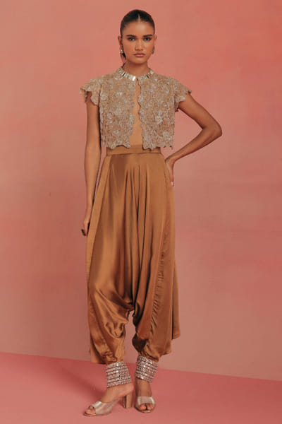 Twenty Nine Gold satin silk Afghani dhoti pants TWENAUG26D253289
