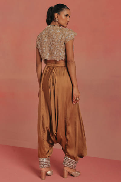 Twenty Nine Gold satin silk Afghani dhoti pants TWENAUG26D253289