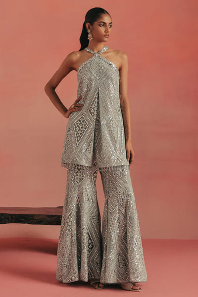 Twenty Nine Blue mirror embroidered sharara TWENAUG26D253304