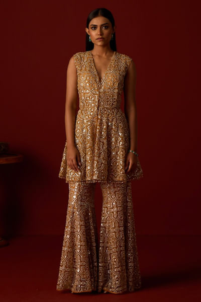 Marigold mirror embroidered sharara