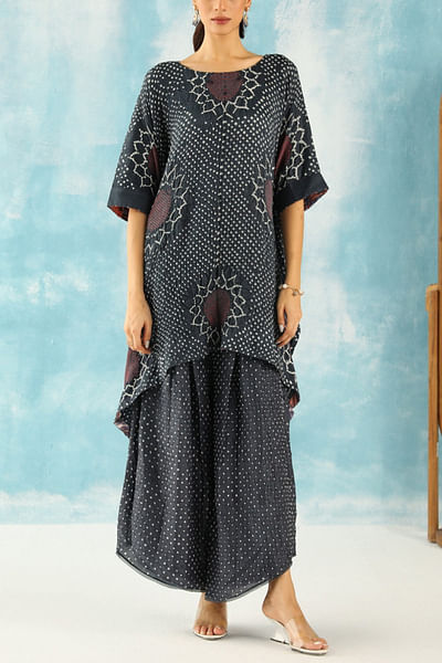 Grey bandhani asymmetric palazzo