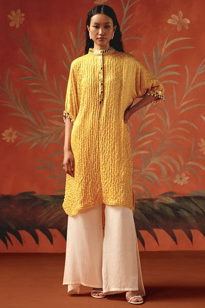 Ivory asymmetric linen satin pants