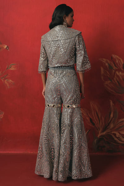 Twenty Nine Blue mirror hand embroidered sharara TWENAUG26D253296