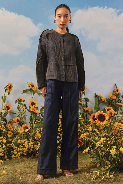 Indigo pintuck pleated palazzo