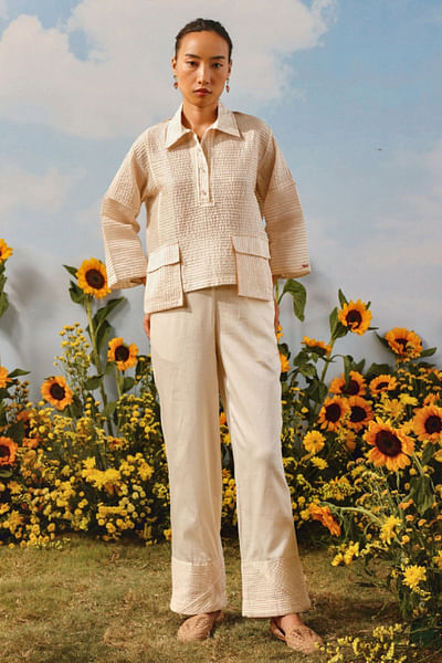 Ivory pintuck palazzo