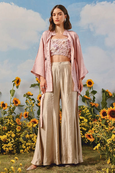 Mousse satin bootcut pants
