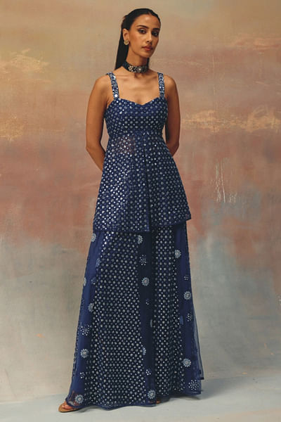 Blue applique embellished sharara pants